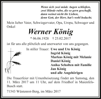 Traueranzeige von Werner König 