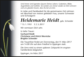 Traueranzeige von Heidemarie Heidt 