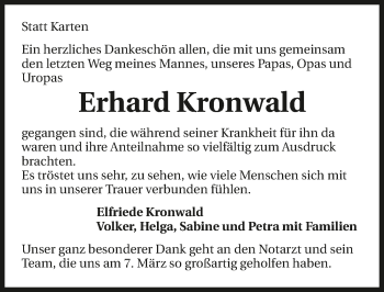 Traueranzeige von Erhard Kronwald 
