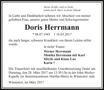 Traueranzeige von Doris Herrmann 
