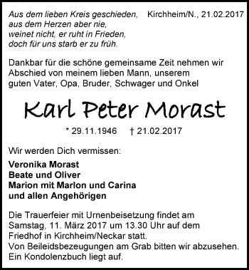 Traueranzeige von Karl Peter Morast 
