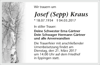 Traueranzeige von Josef Kraus 