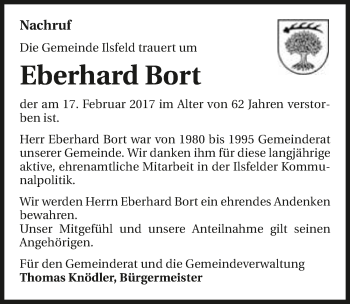 Traueranzeige von Eberhard Bort 