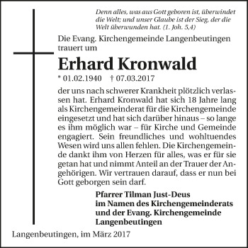 Traueranzeige von Erhard Kronwald 