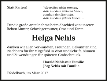 Traueranzeige von Helga Nehls 