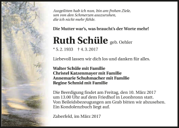 Traueranzeige von Ruth Schüle 
