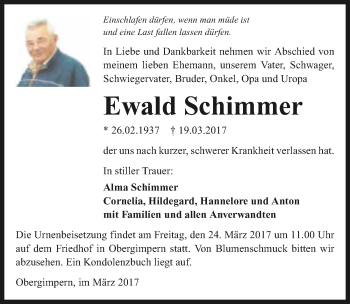 Traueranzeige von Ewald Schimmer 