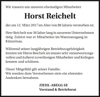 Traueranzeige von Horst Reichelt 
