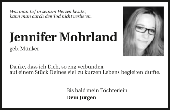 Traueranzeige von Jennifer Mohrland 