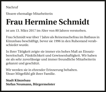 Traueranzeige von Hermine Schmidt 