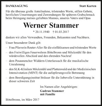 Traueranzeige von Werner Stammer 