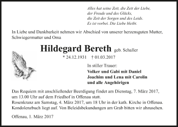 Traueranzeige von Hildegard Bereth 