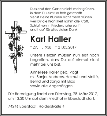 Traueranzeige von Karl Haller 