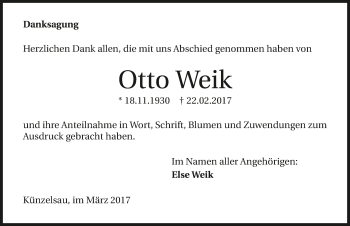 Traueranzeige von Otto Weik 