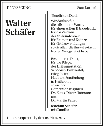 Traueranzeige von Walter Schäfer 