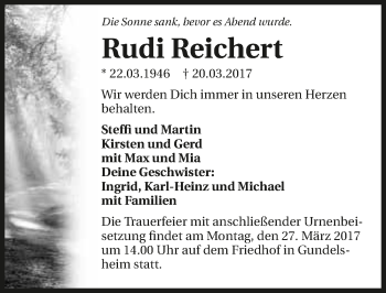 Traueranzeige von Rudi Reichert 