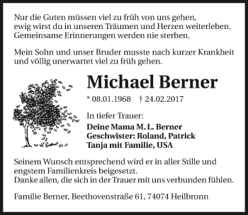 Traueranzeige von Michael Berner 