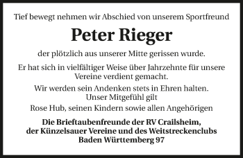 Traueranzeige von Peter Rieger 