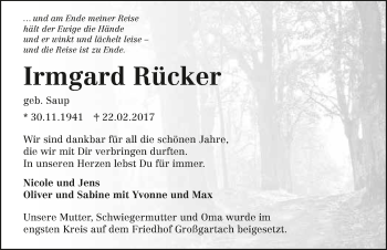 Traueranzeige von Irmgard Rücker 