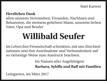 Traueranzeige von Willibald Seufer 