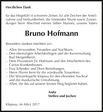 Traueranzeige von Bruno Hofmann 