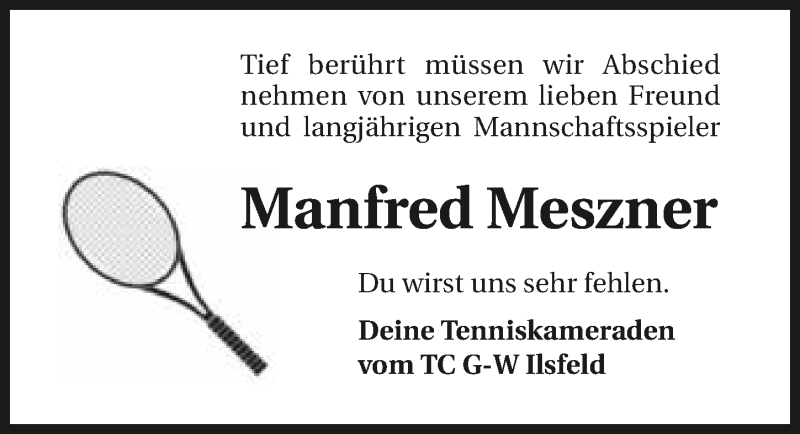  Traueranzeige für Manfred Meszner vom 29.03.2017 aus 