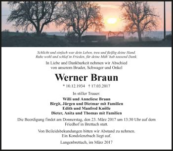 Traueranzeige von Werner Braun 