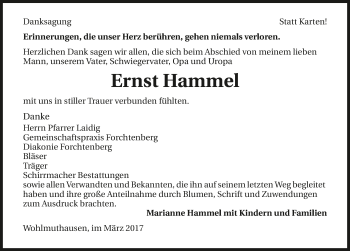 Traueranzeige von Ernst Hammel 