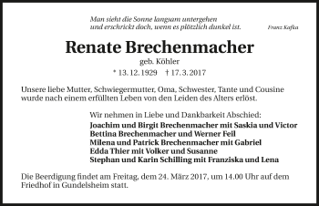 Traueranzeige von Renate Brechenmacher 