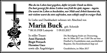 Traueranzeige von Maria Buck 