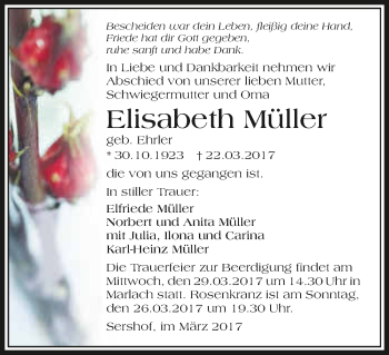Traueranzeige von Elisabeth Müller 