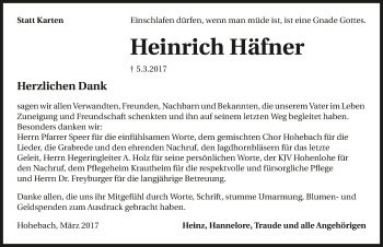 Traueranzeige von Heinrich Häfner 