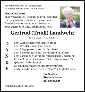 Traueranzeige von Gertrud Landwehr 