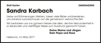 Traueranzeige von Sandra Karbach 