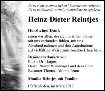 Traueranzeige von Heinz-Dieter Reintjes 