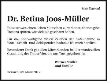 Traueranzeige von Betina Joos-Müller 