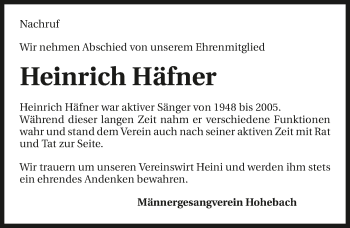 Traueranzeige von Heinrich Häfner 