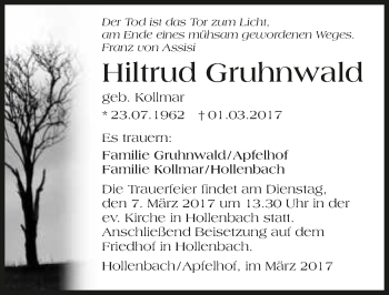 Traueranzeige von Hiltrud Gruhnwald 