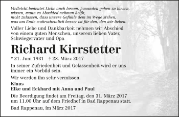 Traueranzeige von Richard Kirrstetter 