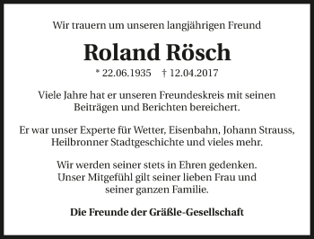 Traueranzeige von Roland Rösch 