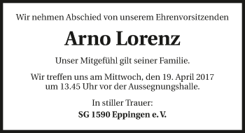 Traueranzeige von Arno Lorenz 