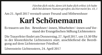 Traueranzeige von Karl Schönemann 