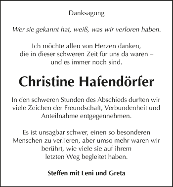 Traueranzeige von Christine Hafendörfer 