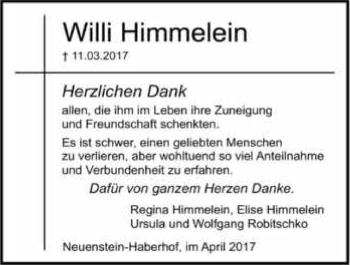 Traueranzeige von Willi Himmelein 