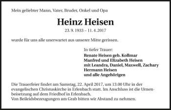 Traueranzeige von Heinz Heisen 