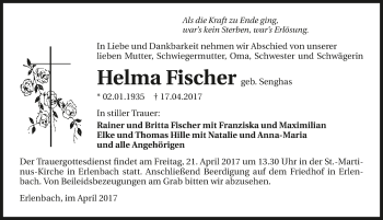 Traueranzeige von Helma Fischer 