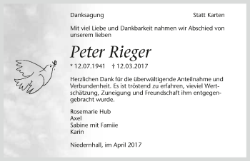 Traueranzeige von Peter Rieger 