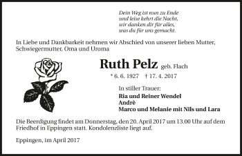 Traueranzeige von Ruth Pelz 