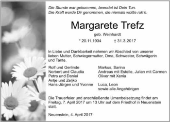 Traueranzeige von Margarete Trefz 