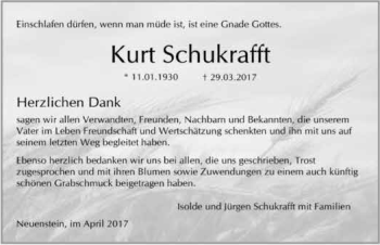 Traueranzeige von Kurt Schukrafft 